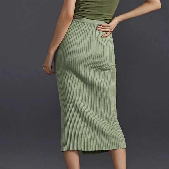 Anthropologie Sovere Buttonfront Ribbed Knit Pencil MIDI Skirt M Green NEW! - Picture 2 of 7